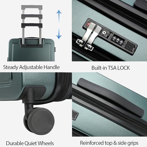 KROSER Carry On Luggage with Spinner Wheels & Built-in TSA Lock, Expandable Top Loading Hard Shell Suitcase Large Capacity Durable Rolling Luggage with USB Port, Carry-On 20-Inch, Dark Green - Image 4