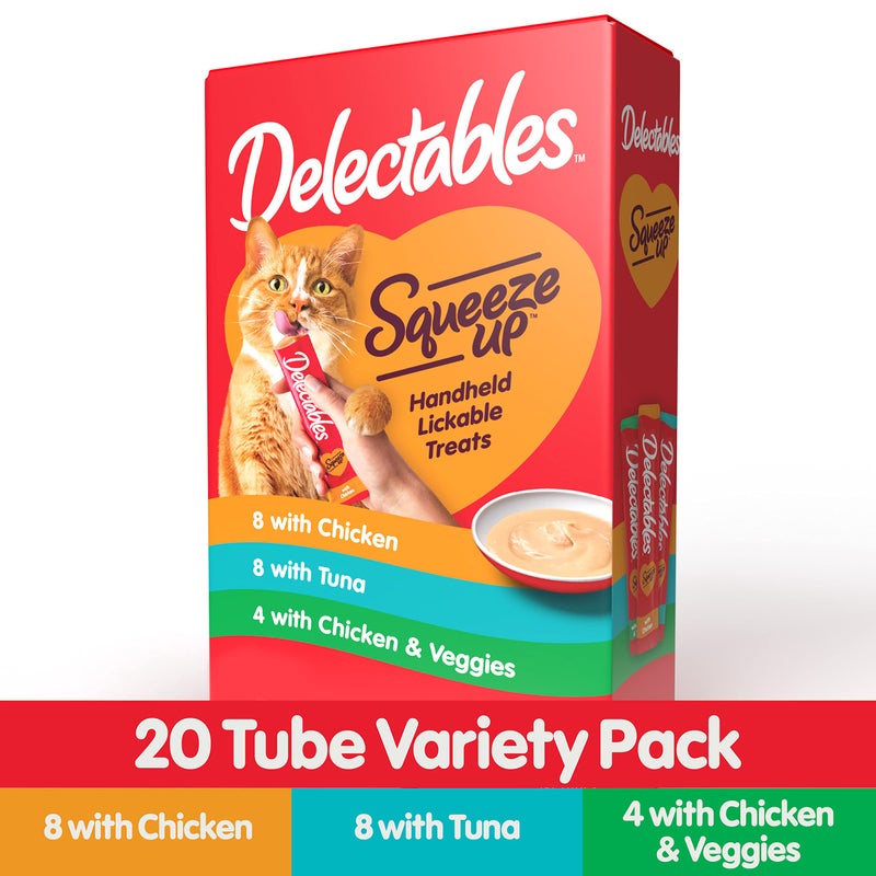 Hartz Delectables Squeeze Up Variety Pack, Creamy Squeezable Puree, Lickable Wet Cat Treats, Grain Free, No Added Fillers, No by-Products, No Added Preservatives, 0.5 Ounces Tube, 20 Tubes Total - Image 2