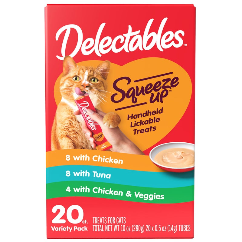Hartz Delectables Squeeze Up Variety Pack, Creamy Squeezable Puree, Lickable Wet Cat Treats, Grain Free, No Added Fillers, No by-Products, No Added Preservatives, 0.5 Ounces Tube, 20 Tubes Total - Image 1