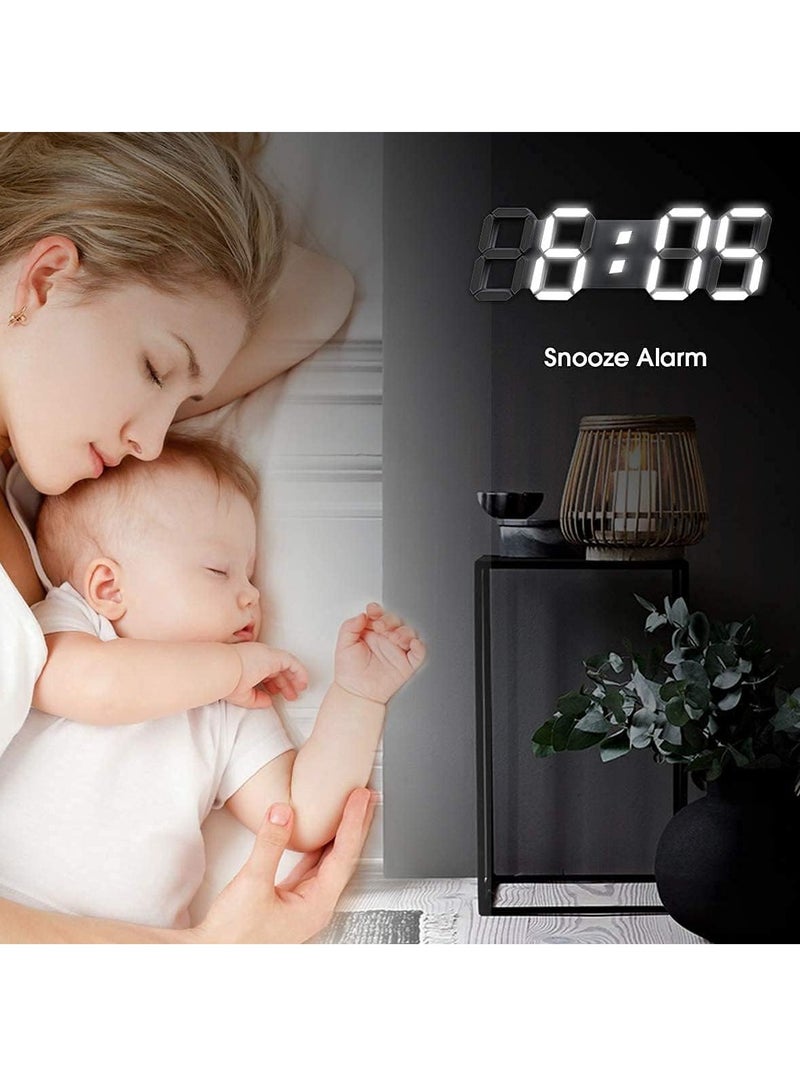 3D Wall Led Alarm Digital Clock White Number Time Clock with Automatic Brightness Adjustable, 12/24 Hr Time/Date Temperature Display, Electric Nightlight Alarm Clock for Home Decoration - Image 4