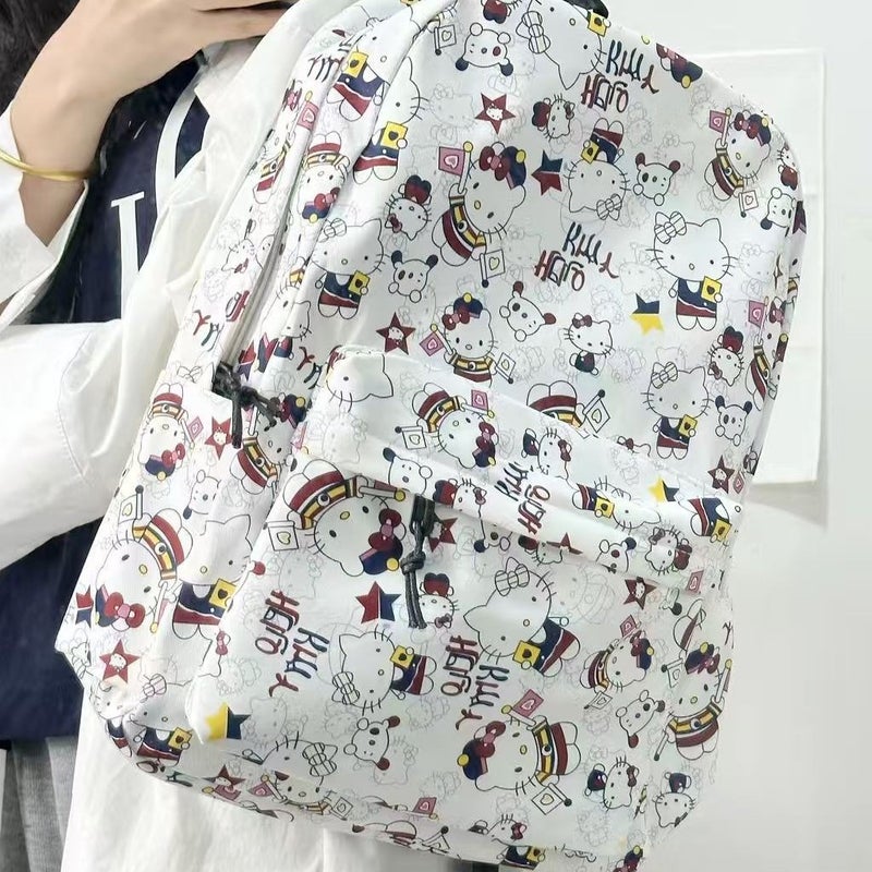 Cute KT Print Campus Backpack, Lightweight Large Capacity Double-Strap Bag - Image 1