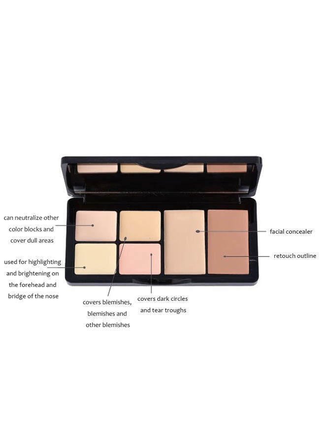 BliBling Concealer Contour Palette, 6 In 1 Color Correcting Concealer Contour Makeup Palette, Contouring Foundation Highlighting Makeup Kit for Dark Circles, Blemish With 2 Packs Brush (2#) - Image 4