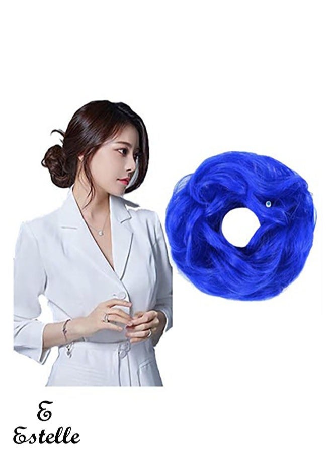 إستيل كعكة شعر فوضوية مع شريط مطاطي مرن وصلات شعر على شكل ذيل حصان أوبدو شينيون دونات على شكل ذيل حصان، شعر صناعي أشعث للنساء (اللون رقم BLUE2) - Image 1