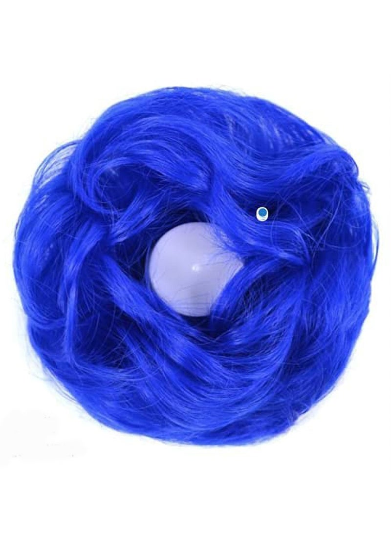 إستيل كعكة شعر فوضوية مع شريط مطاطي مرن وصلات شعر على شكل ذيل حصان أوبدو شينيون دونات على شكل ذيل حصان، شعر صناعي أشعث للنساء (اللون رقم BLUE2) - Image 3