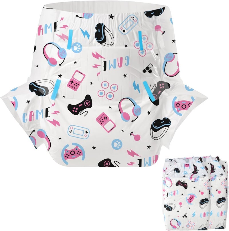 CutiePlusU Adult Diapers 2 Pieces Incontinence Briefs with Tabs for Women and Men Maximum Overnight Absorbency Game Paradise Large 3747 - Image 1