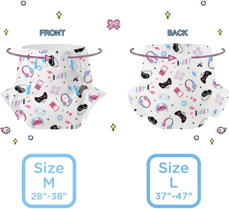 CutiePlusU Adult Diapers 2 Pieces Incontinence Briefs with Tabs for Women and Men Maximum Overnight Absorbency Game Paradise Large 3747 - Image 4