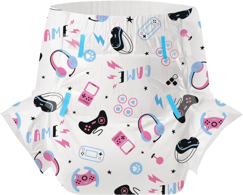 CutiePlusU Adult Diapers 2 Pieces Incontinence Briefs with Tabs for Women and Men Maximum Overnight Absorbency Game Paradise Large 3747 - Image 2