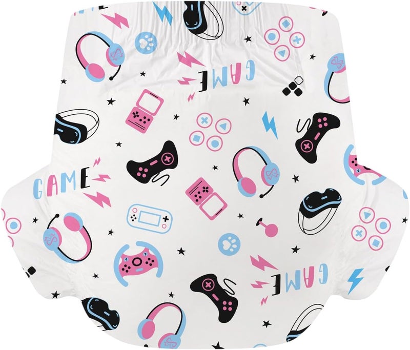 CutiePlusU Adult Diapers 2 Pieces Incontinence Briefs with Tabs for Women and Men Maximum Overnight Absorbency Game Paradise Large 3747 - Image 3