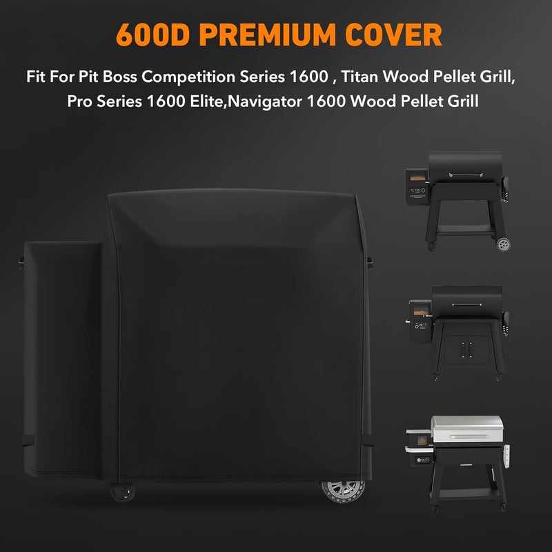 ZBXFCSH غطاء من البوليستر مقاوم للظروف القاسية، مقاس 600D، متوافق مع أفران Pit Boss Competition Series 1600 Grill، وأفران Titan Wood Pellet Grill، وأفران Pro Series 1600 Elite Grill، وأفران Navigator 1600 Wood Pellet Grill. - Image 2