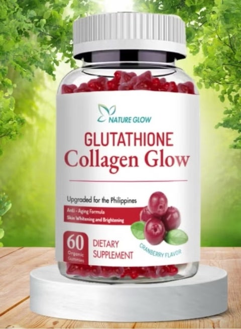 NATURE GLOW Nature Glow Glutathione + Collagen Glow Supplement – Cranberry Gummy Beauty Formula | 60 Count | Best Price Oman