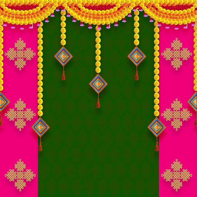 Dhara Creation Pooja Pink and Green 8ft 8ft Backdrop Wedding Decoration Curtain Cloth Pooja Decoration for Festivals and Celebrations Washable Fabric - Image 4