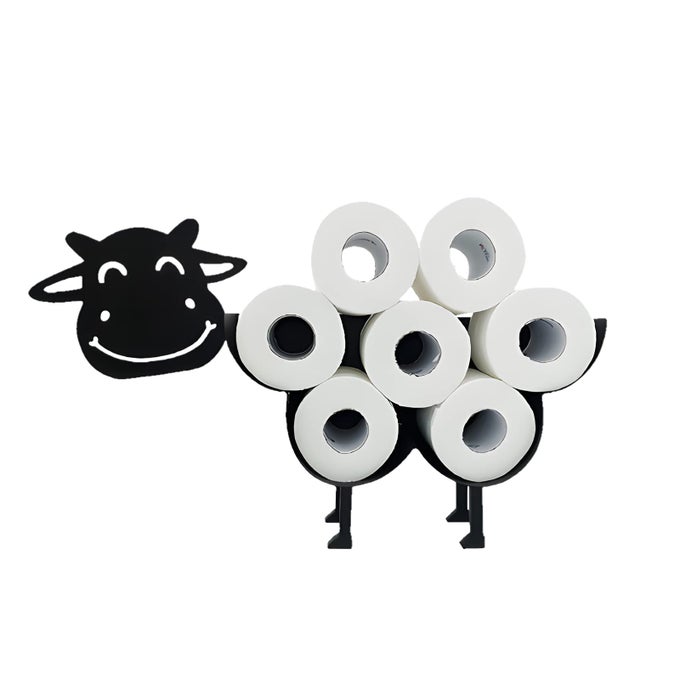 COW DECORATIVE TOILET PAPER HOLDER SHELF CUTE FUNNY TISSUE IRON STORAGE STAND RACK IRON ROLL PAPER STORAGE BATHROOM KITCHEN ACCESSORIES BLACKCOW