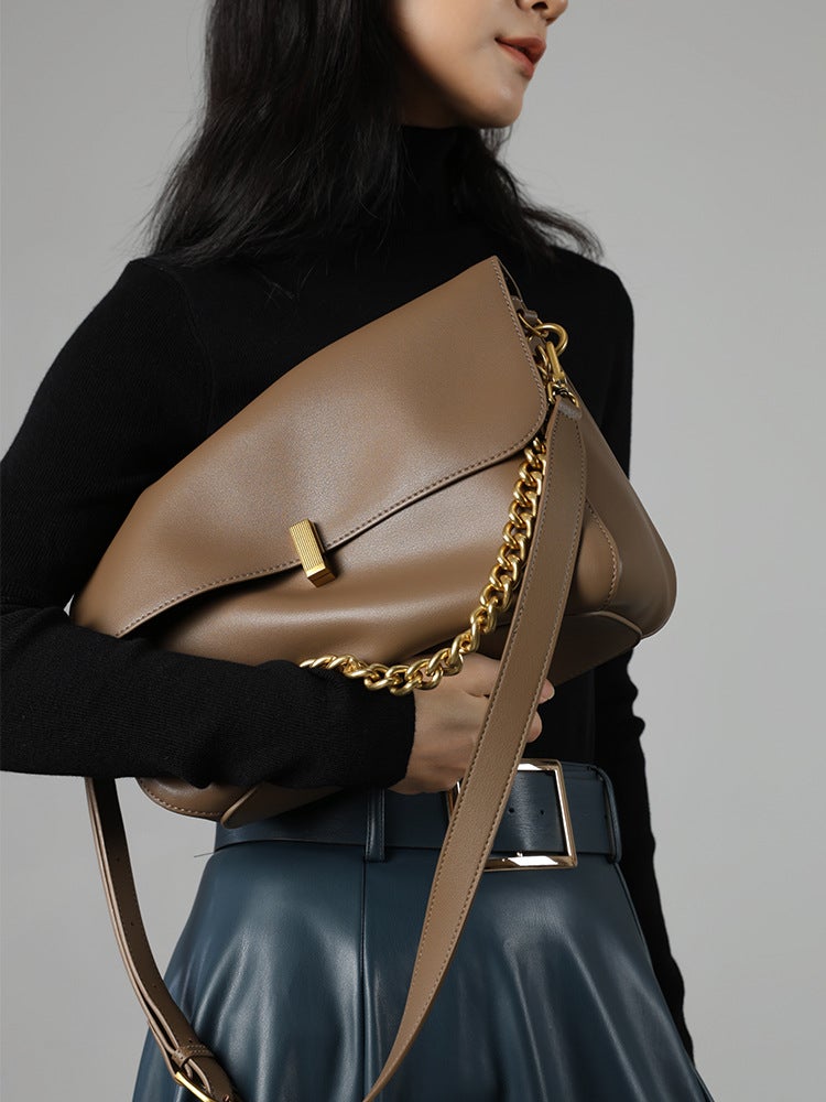Genuine Leather Women'S Bag Large Capacity Tote Bag Niche Design Chain Bag All-Match Commuter Shoulder Crossbody Bag - Image 3