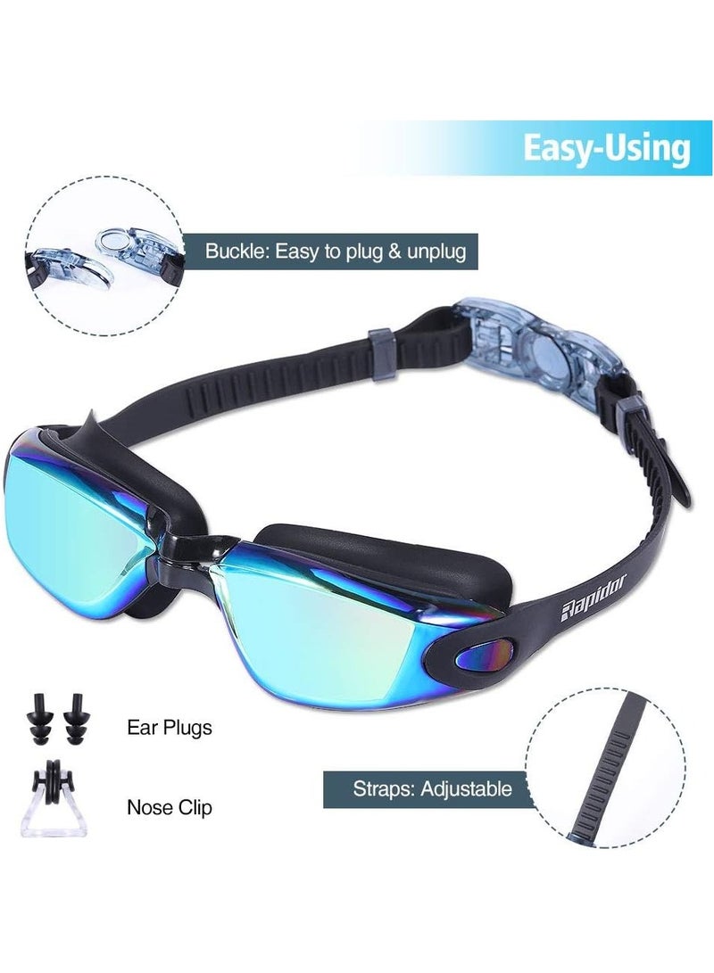 Rokigo Swim Goggles for Men Women Teens, Anti-Fog UV-Protection Leak-Proof(Black- Tinted & Mirrored Lenses) - Image 1