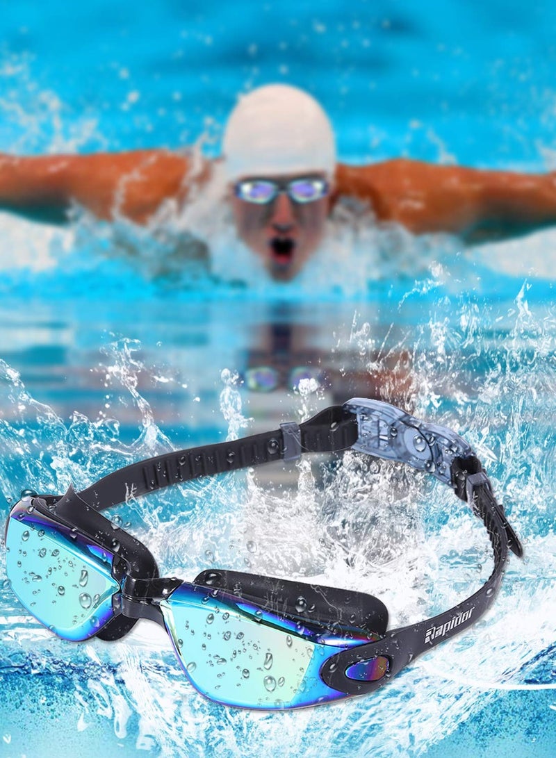 Rokigo Swim Goggles for Men Women Teens, Anti-Fog UV-Protection Leak-Proof(Black- Tinted & Mirrored Lenses) - Image 2