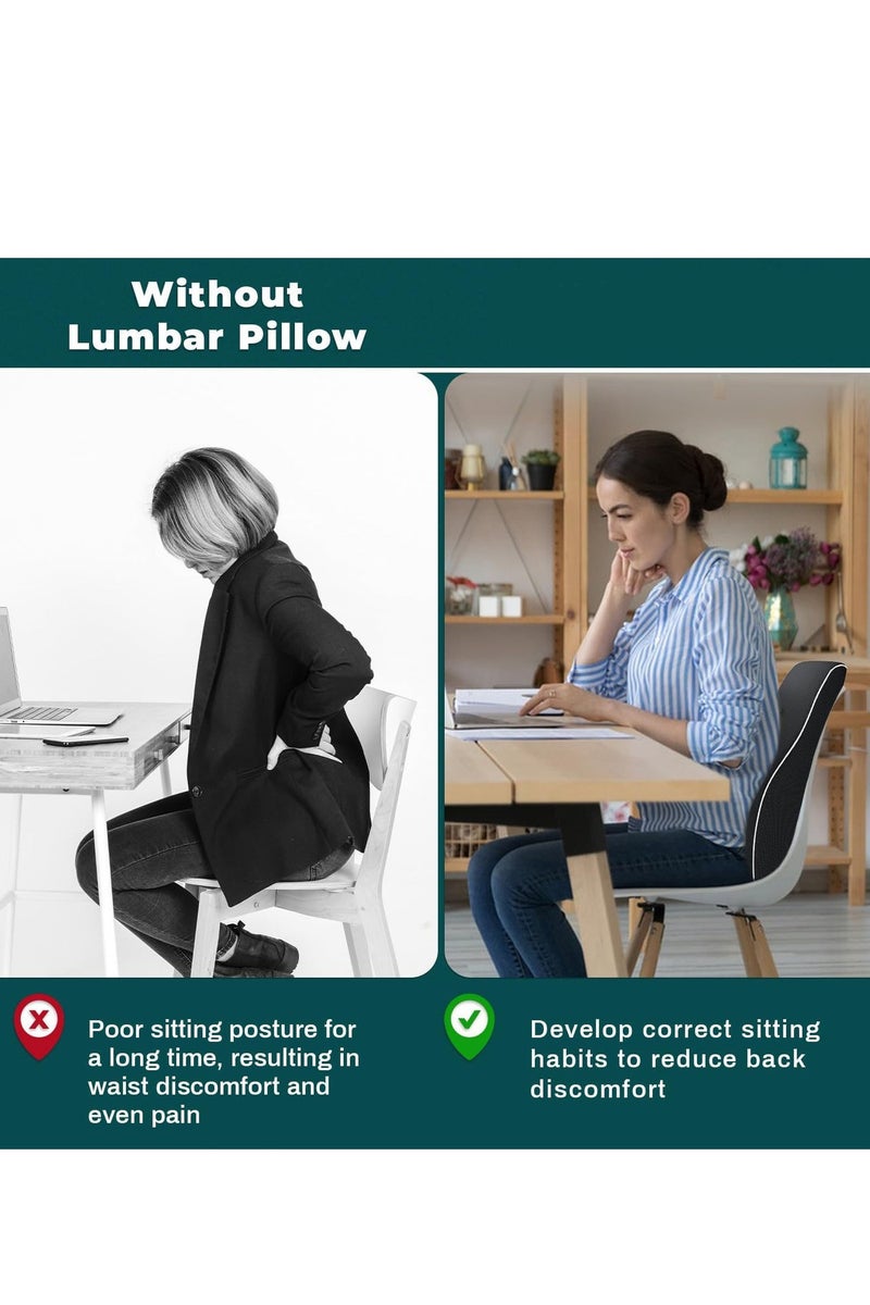 فلوشرينيك وسادة دعم أسفل الظهر، دعامة ظهر مريحة مع غطاء شبكي ثلاثي الأبعاد قابل للتنفس، مناسبة لكراسي المكتب وكراسي الألعاب والسيارات والاستخدام المنزلي (أسود) - Image 4