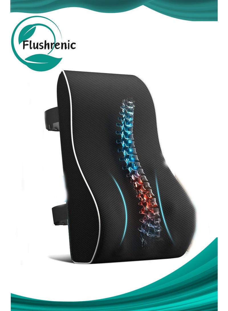 فلوشرينيك وسادة دعم أسفل الظهر، دعامة ظهر مريحة مع غطاء شبكي ثلاثي الأبعاد قابل للتنفس، مناسبة لكراسي المكتب وكراسي الألعاب والسيارات والاستخدام المنزلي (أسود) - Image 1