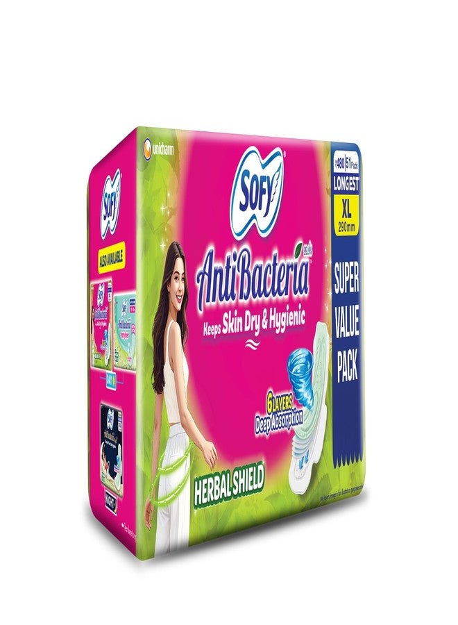 Sofy AntiBacteria XL - 290mm | 51 Count pads | For Women Sanitary Pads | Keep Skin Dry | 6 Layer Deep Absorption | Herbal Shield | Hygiene & Herbs | X-Large - Image 2