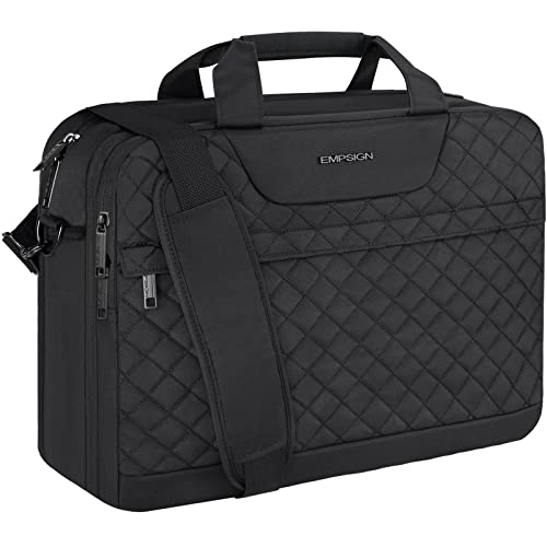 EMPSIGN 17.3 Inch Laptop Bag, Large Capacity Expandable Travel Briefcase for Women & Men Business Office, Water-Repellent Laptop Case Computer Bag with RFID Pockets, Black - Image 1