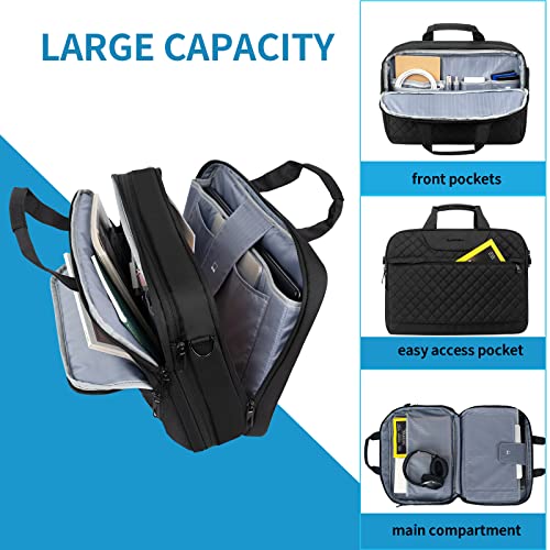 EMPSIGN 17.3 Inch Laptop Bag, Large Capacity Expandable Travel Briefcase for Women & Men Business Office, Water-Repellent Laptop Case Computer Bag with RFID Pockets, Black - Image 4