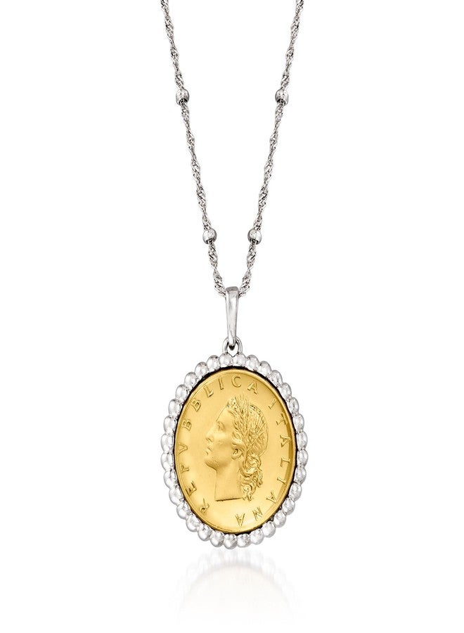 Ross-Simons Italian Genuine 20-Lira Coin Pendant Necklace in Sterling Silver. 18 inches - Image 1