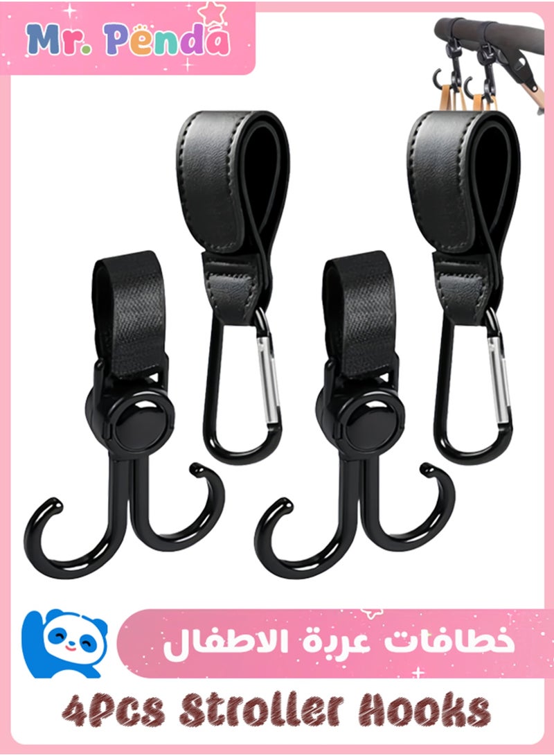 Mr. Penda 4 Pack Baby Stroller Hooks for Hanging Diaper Bags, Mommy Bag and Convenient Stroller Accessories, Organizer Hooks, Clips for Strollers Pushchair Buggy (Black) - Image 1