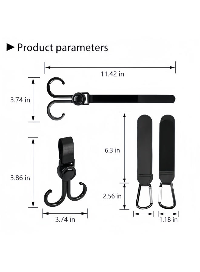 Mr. Penda 4 Pack Baby Stroller Hooks for Hanging Diaper Bags, Mommy Bag and Convenient Stroller Accessories, Organizer Hooks, Clips for Strollers Pushchair Buggy (Black) - Image 2