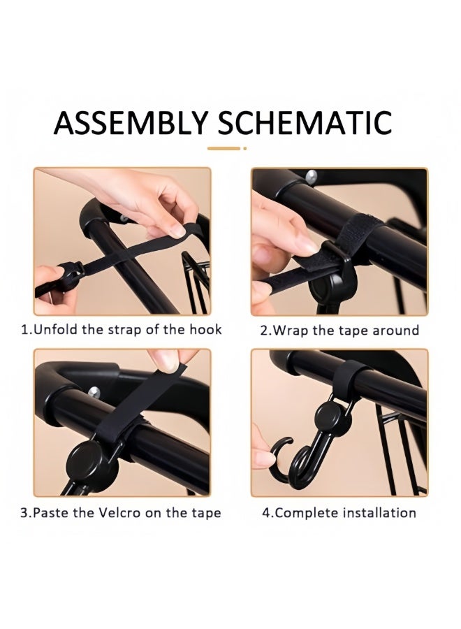 Mr. Penda 4 Pack Baby Stroller Hooks for Hanging Diaper Bags, Mommy Bag and Convenient Stroller Accessories, Organizer Hooks, Clips for Strollers Pushchair Buggy (Black) - Image 4