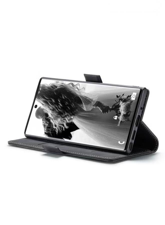 جراب لهاتف Samsung Galaxy S23 Ultra، جراب محفظة من الجلد الفاخر، جراب محفظة من الجلد بتصميم كلاسيكي مع فتحة للبطاقات وغطاء قابل للطي مغناطيسي باللون الأسود - Image 4