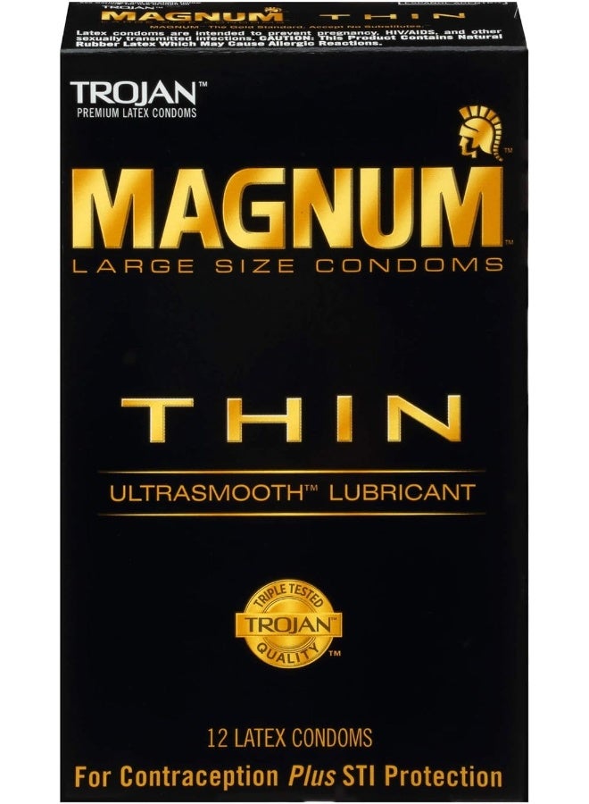 Trojan Condom Magnum Thin Lubricated, 12 Count - Image 1