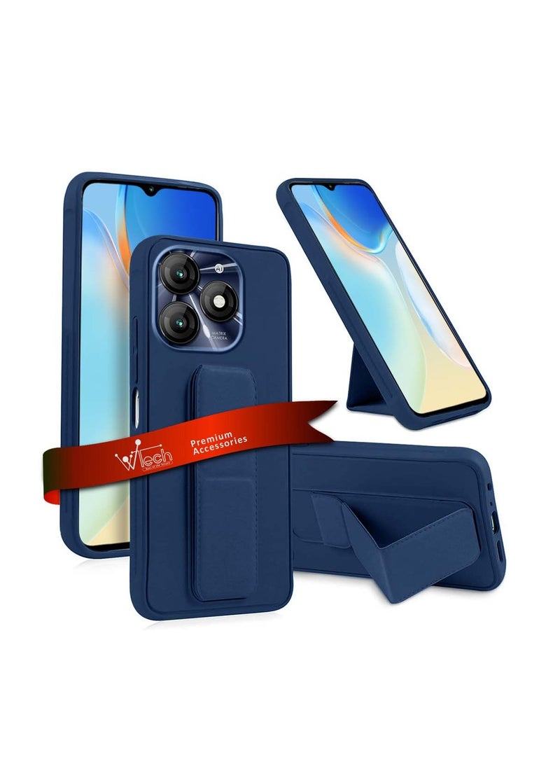 Wtech Itel A70 4G 2023 Hand Grip Foldable Magnetic Kickstand Wrist Strap Finger Grip With Built-In Iron Case Cover - Navy Blue - Image 1