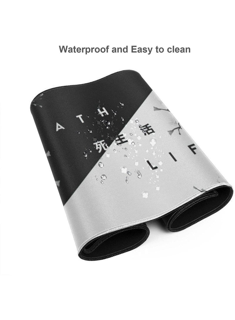 Gaming Mouse Pad Black and White Cherry Blossom, Extended Large Mouse Mat Desk Pad, Stitched Edges Mousepad, Long Non-Slip Rubber Base Mice Pad - Image 3