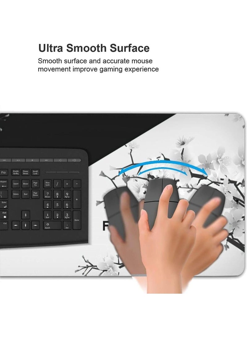 Gaming Mouse Pad Black and White Cherry Blossom, Extended Large Mouse Mat Desk Pad, Stitched Edges Mousepad, Long Non-Slip Rubber Base Mice Pad - Image 4