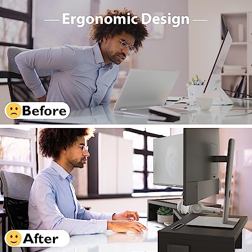 BONTEC Dual Monitor Stand Riser with Smartphone Holder, Adjustable Length & Swivel Angle, Ergonomic Wooden Desktop Organizer for PC Monitor, Laptop, Printer, Large Storage, White - Image 4