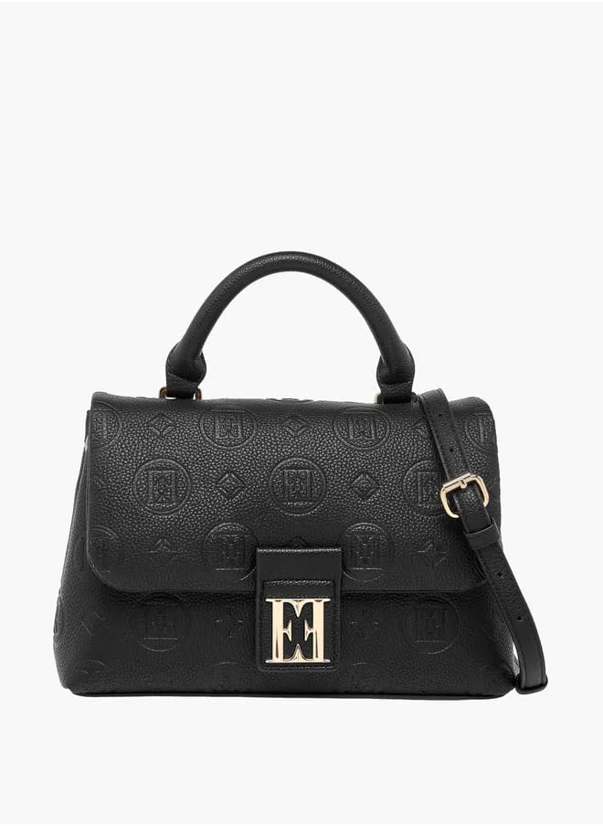 ايل Women Monogram Embossed Satchel Bag with Top Handle and Detachable Strap