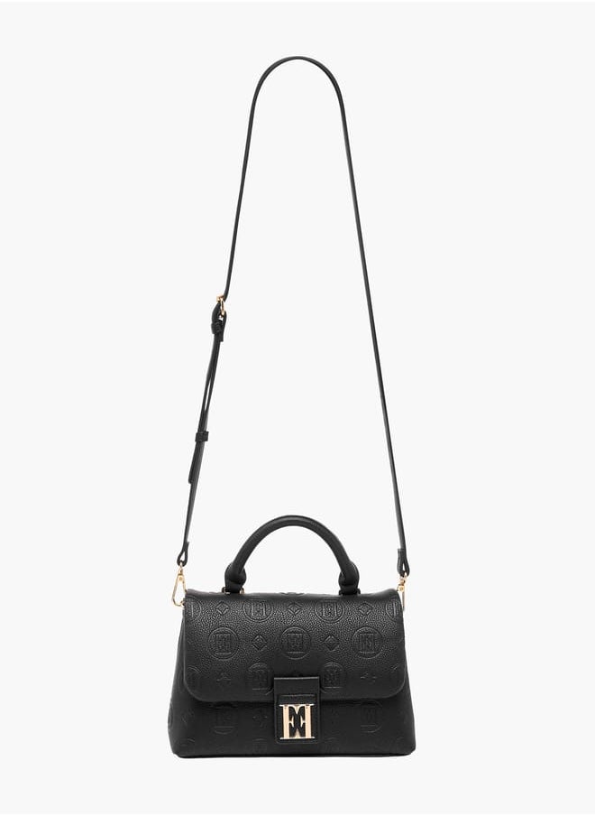 ELLE Women Monogram Embossed Satchel Bag with Top Handle and Detachable Strap  - Image 2
