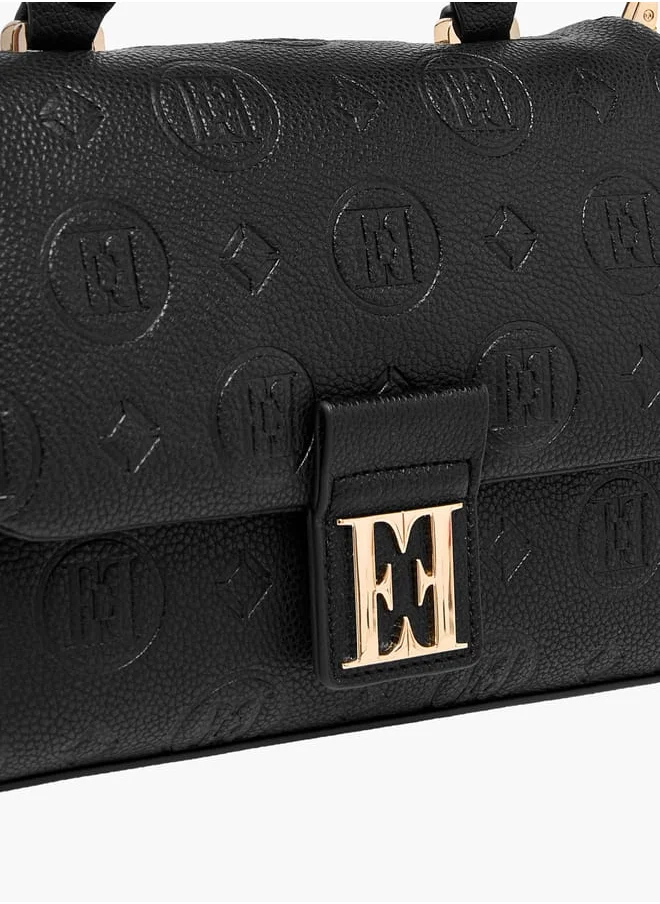 ELLE Women Monogram Embossed Satchel Bag with Top Handle and Detachable Strap
