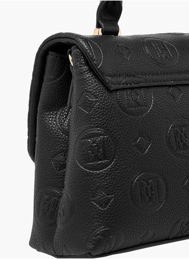 ELLE Women Monogram Embossed Satchel Bag with Top Handle and Detachable Strap