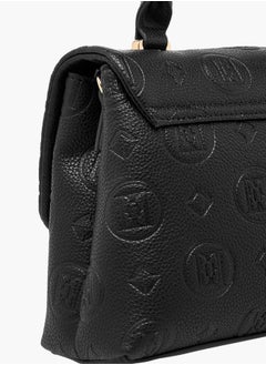 ELLE Women Monogram Embossed Satchel Bag with Top Handle and Detachable Strap  - Image 5