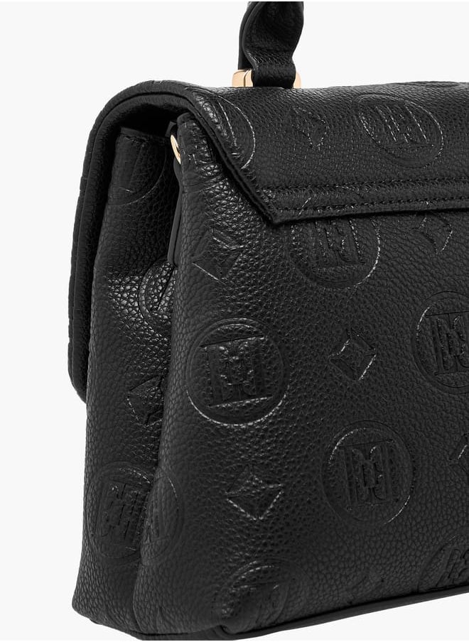 ELLE Women Monogram Embossed Satchel Bag with Top Handle and Detachable Strap  - Image 5