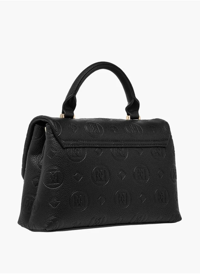 ELLE Women Monogram Embossed Satchel Bag with Top Handle and Detachable Strap