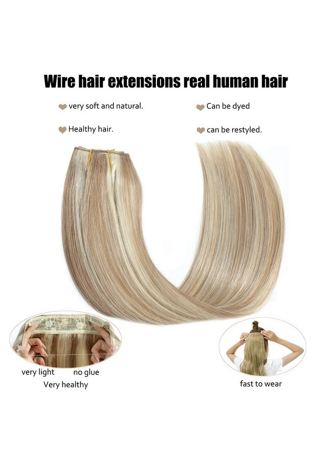 Ugrace Hair - Grace Hair Clip In Hair Extensions Real Human Hair Wire Hair Extensions One Piece Clip In Hair Extensions With Invisible Fish Line For Women Straight Hair(14 Inch Highlight Color P16/613) - Image 1