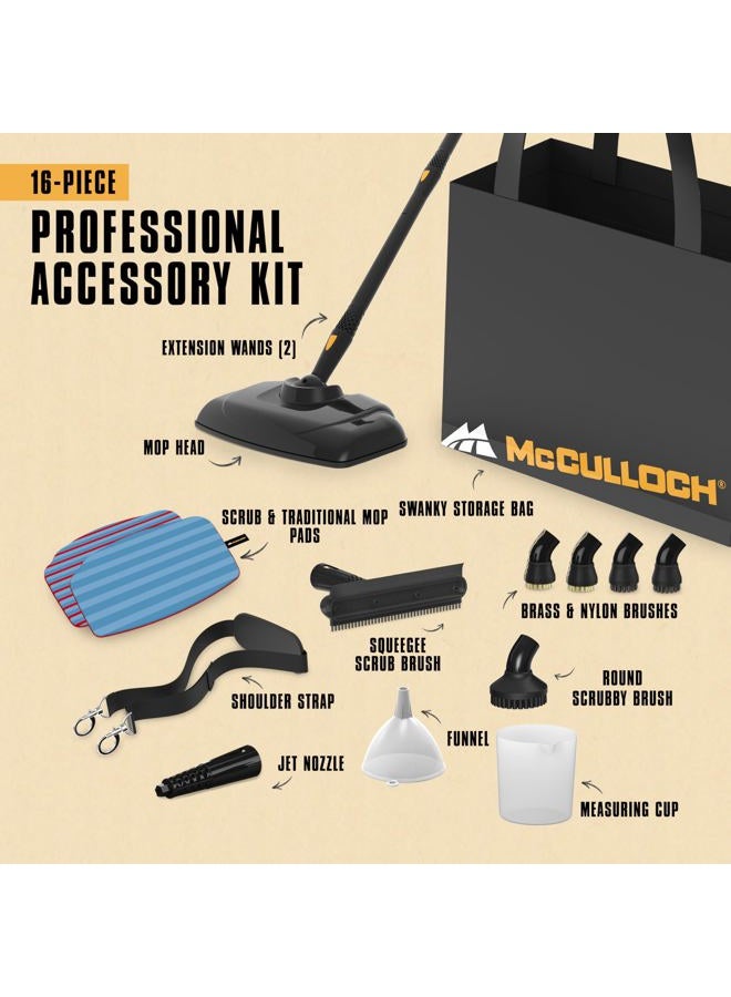 McCulloch MC1270 Portable Power Cleaner with Floor Mop, Variable Steaming, 16-Piece Accessory Set, All-Natural Chemical-Free Cleaning, Black - Image 3