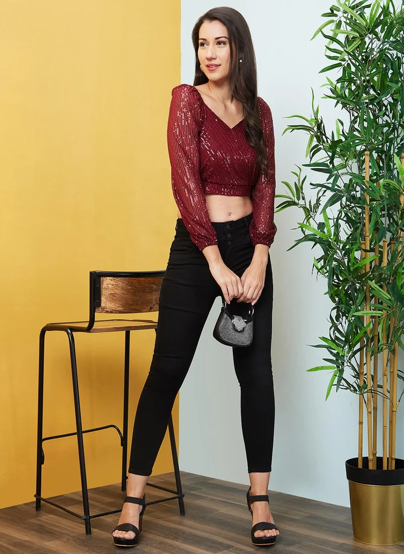 globus Globus Women Sequinned Party Crop Top