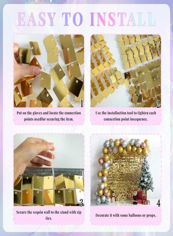 KATE Light Gold Shimmer Wall Backdrop Square Sequin Wall Panel Shimmer Backdrop Shimmer Panels Wall Backdrop Decoration for Birthday,Wedding,Anniversary,Party,24 Pcs - Image 5