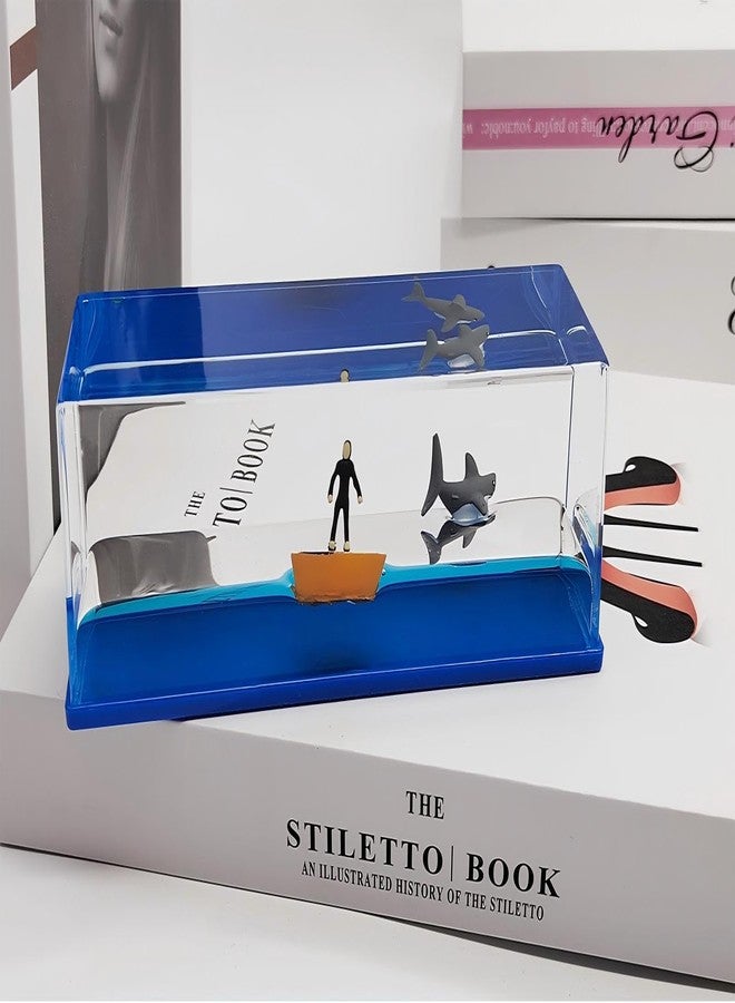 YimiBloss Unsinkable Surfing Boy and Sharks Wave in The Sea in a Box Desk Decorations Ship Fluid Drift Bottle Ornament Paperweight Novelty Gift for Ocean Lovers (Surf Boy-1) - Image 4