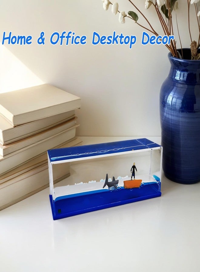 YimiBloss Unsinkable Surfing Boy and Sharks Wave in The Sea in a Box Desk Decorations Ship Fluid Drift Bottle Ornament Paperweight Novelty Gift for Ocean Lovers (Surf Boy-1) - Image 5
