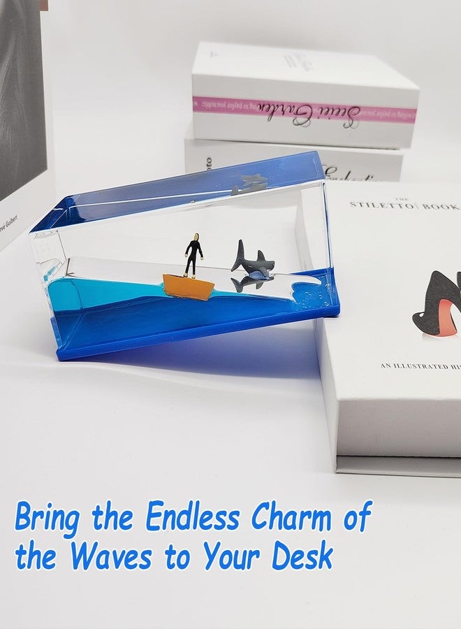 YimiBloss Unsinkable Surfing Boy and Sharks Wave in The Sea in a Box Desk Decorations Ship Fluid Drift Bottle Ornament Paperweight Novelty Gift for Ocean Lovers (Surf Boy-1) - Image 3