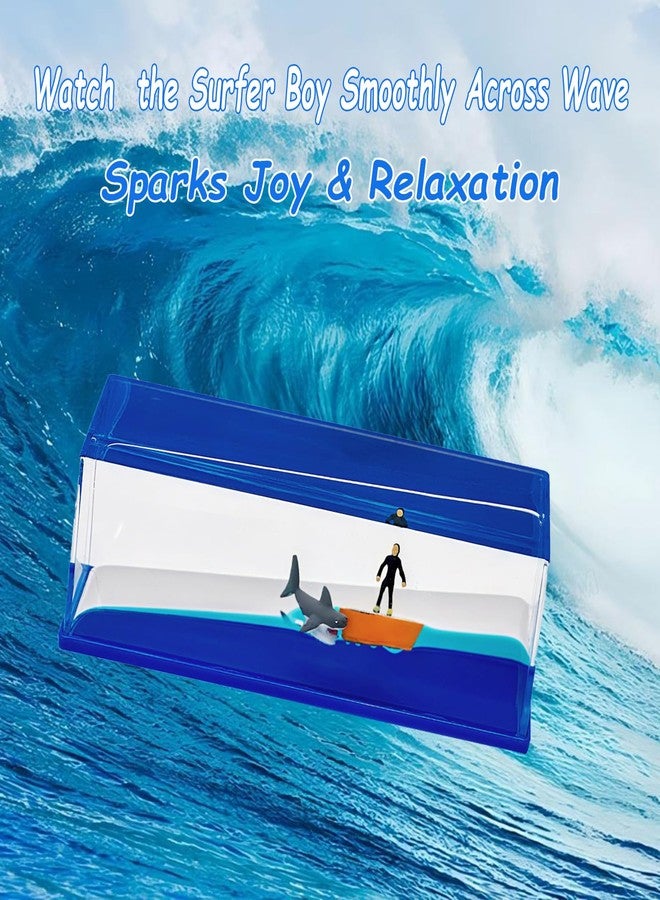 YimiBloss Unsinkable Surfing Boy and Sharks Wave in The Sea in a Box Desk Decorations Ship Fluid Drift Bottle Ornament Paperweight Novelty Gift for Ocean Lovers (Surf Boy-1) - Image 2