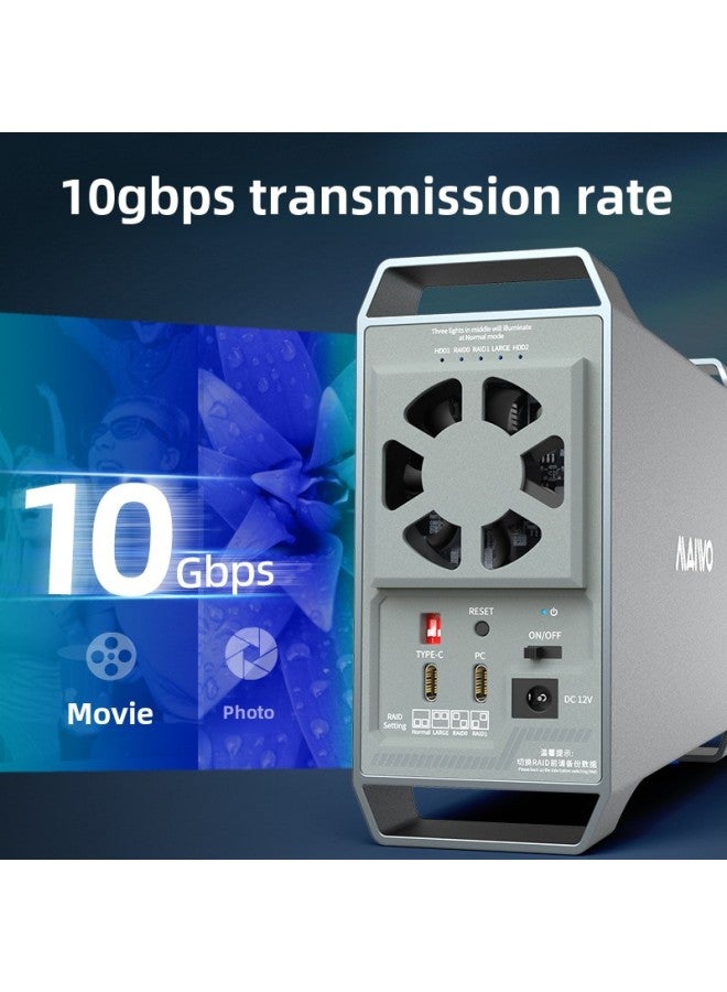 Maiwo Dual-disk Intelligent Temperature Control Type-C High Speed With Raid Aluminum Shell 3.5-inch SATA Hard Disk Daisy Chain-Color:K35282C-double Plate Temperature Control Array Box-European Stand - Image 5